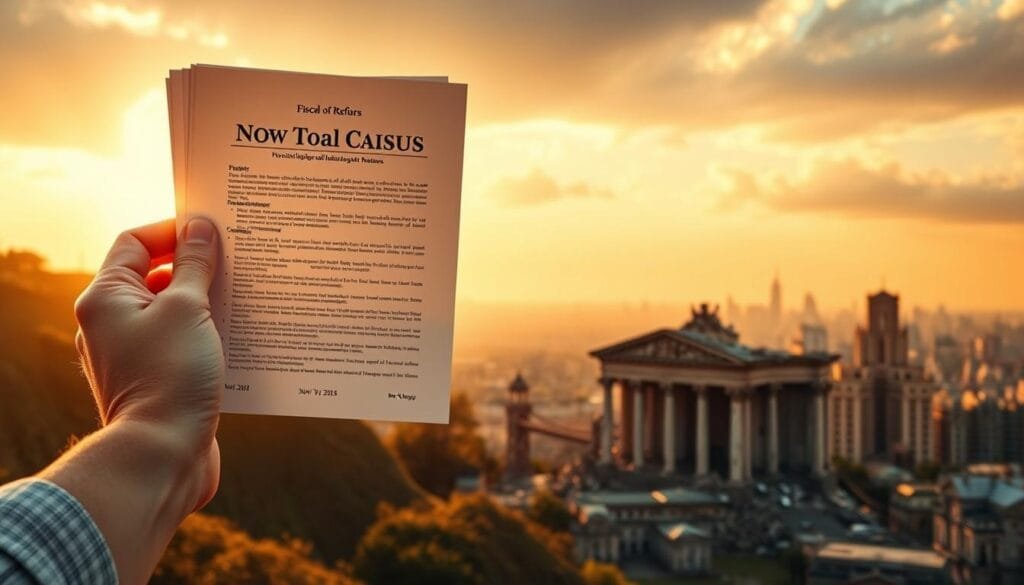 A scene of fiscal crisis recovery and reform, bathed in a warm, hopeful light. In the foreground, a hand holds up a new set of financial regulations, symbolizing the implementation of protective measures. The middle ground depicts a crumbling, decaying banking structure, its collapse now a thing of the past. In the background, a cityscape emerges, its buildings and infrastructure restored, signaling a return to economic stability. The overall atmosphere conveys a sense of resilience, as the world emerges from the financial storm, poised to embrace a more secure and prosperous future. A scene of fiscal crisis recovery and reform, bathed in a warm, hopeful light. In the foreground, a hand holds up a new set of financial regulations, symbolizing the implementation of protective measures. The middle ground depicts a crumbling, decaying banking structure, its collapse now a thing of the past. In the background, a cityscape emerges, its buildings and infrastructure restored, signaling a return to economic stability. The overall atmosphere conveys a sense of resilience, as the world emerges from the financial storm, poised to embrace a more secure and prosperous future.