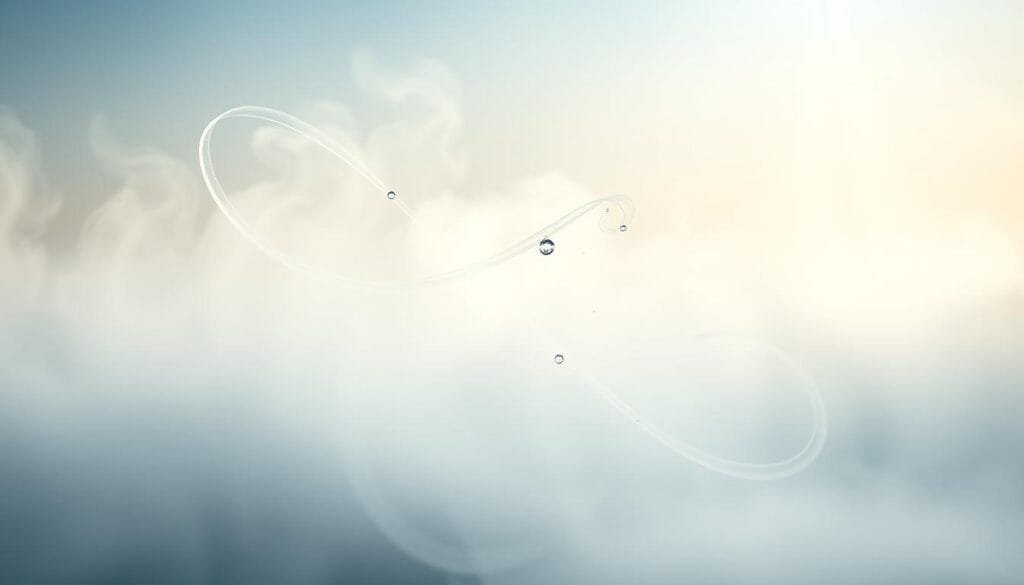 A serene, ethereal landscape of rising water vapor, with delicate tendrils swirling and dancing against a soft, hazy background. The foreground features a mesmerizing play of light and shadow, as sunbeams pierce through the misty veil, illuminating the transformation from liquid to gas. The middle ground depicts the critical temperature and pressure zones, where the water molecules transition between states, creating a visually captivating display of the water cycle's initial stages. In the distance, a faint outline of clouds hints at the next phase of the process, as the vapor condenses and falls as rain. The overall mood is one of tranquility and scientific wonder, inviting the viewer to explore the fundamental dynamics that shape our planet's water resources.