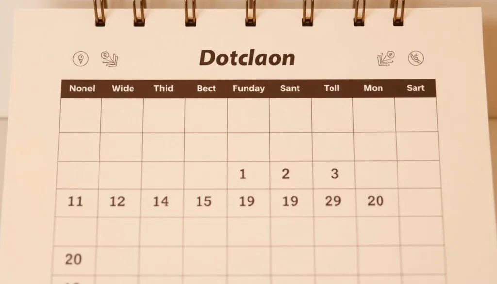 A well-organized calendar featuring a clean, minimalist design with a focus on key dividend dates. The calendar should have a sleek, modern aesthetic with a warm, inviting atmosphere. Prominent dates are highlighted in a bold, readable font against a soft, neutral background. Subtle graphical elements, such as decorative lines or icons, add visual interest without distracting from the core information. The overall composition should convey a sense of financial stability and reliability, reflecting the passive income opportunities discussed in the article. A well-organized calendar featuring a clean, minimalist design with a focus on key dividend dates. The calendar should have a sleek, modern aesthetic with a warm, inviting atmosphere. Prominent dates are highlighted in a bold, readable font against a soft, neutral background. Subtle graphical elements, such as decorative lines or icons, add visual interest without distracting from the core information. The overall composition should convey a sense of financial stability and reliability, reflecting the passive income opportunities discussed in the article.