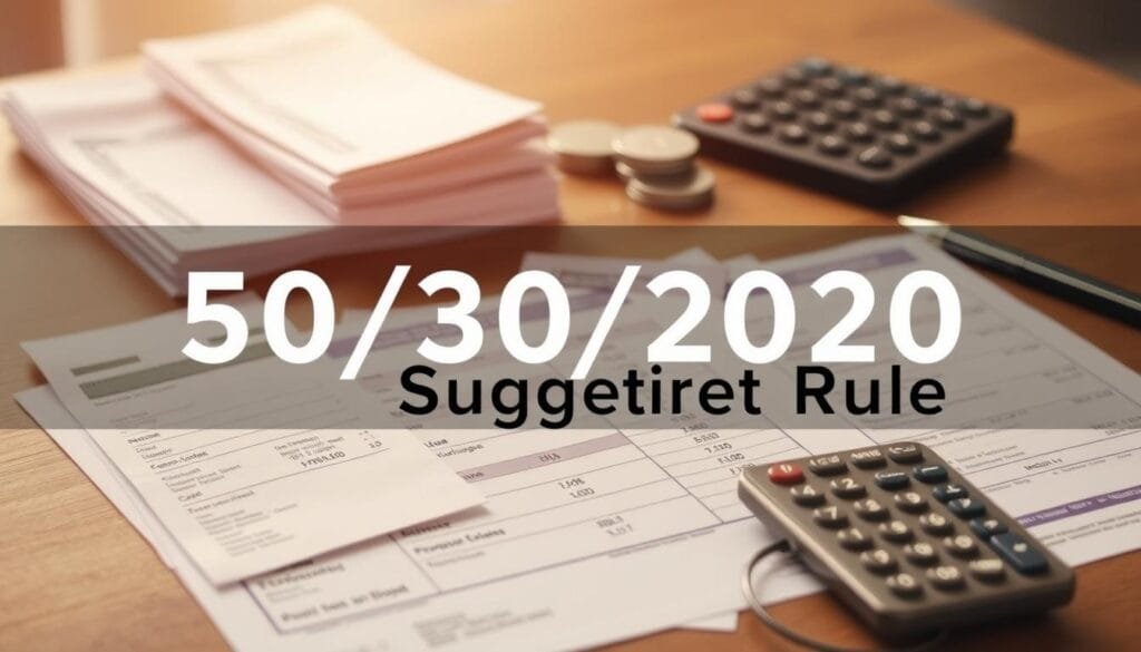 A well-organized set of household expenses, neatly categorized and displayed on a wooden table. Crisp receipts, carefully sorted bills, and a calculator create a sense of financial diligence. Soft, warm lighting illuminates the scene, conveying a mood of thoughtful budgeting. The composition is balanced, with the foreground items in focus and the background gently blurred, emphasizing the importance of these financial details. This image aims to visually represent the "50/30/20" budgeting rule, highlighting the practical implementation of this personal finance strategy. A well-organized set of household expenses, neatly categorized and displayed on a wooden table. Crisp receipts, carefully sorted bills, and a calculator create a sense of financial diligence. Soft, warm lighting illuminates the scene, conveying a mood of thoughtful budgeting. The composition is balanced, with the foreground items in focus and the background gently blurred, emphasizing the importance of these financial details. This image aims to visually represent the "50/30/20" budgeting rule, highlighting the practical implementation of this personal finance strategy.